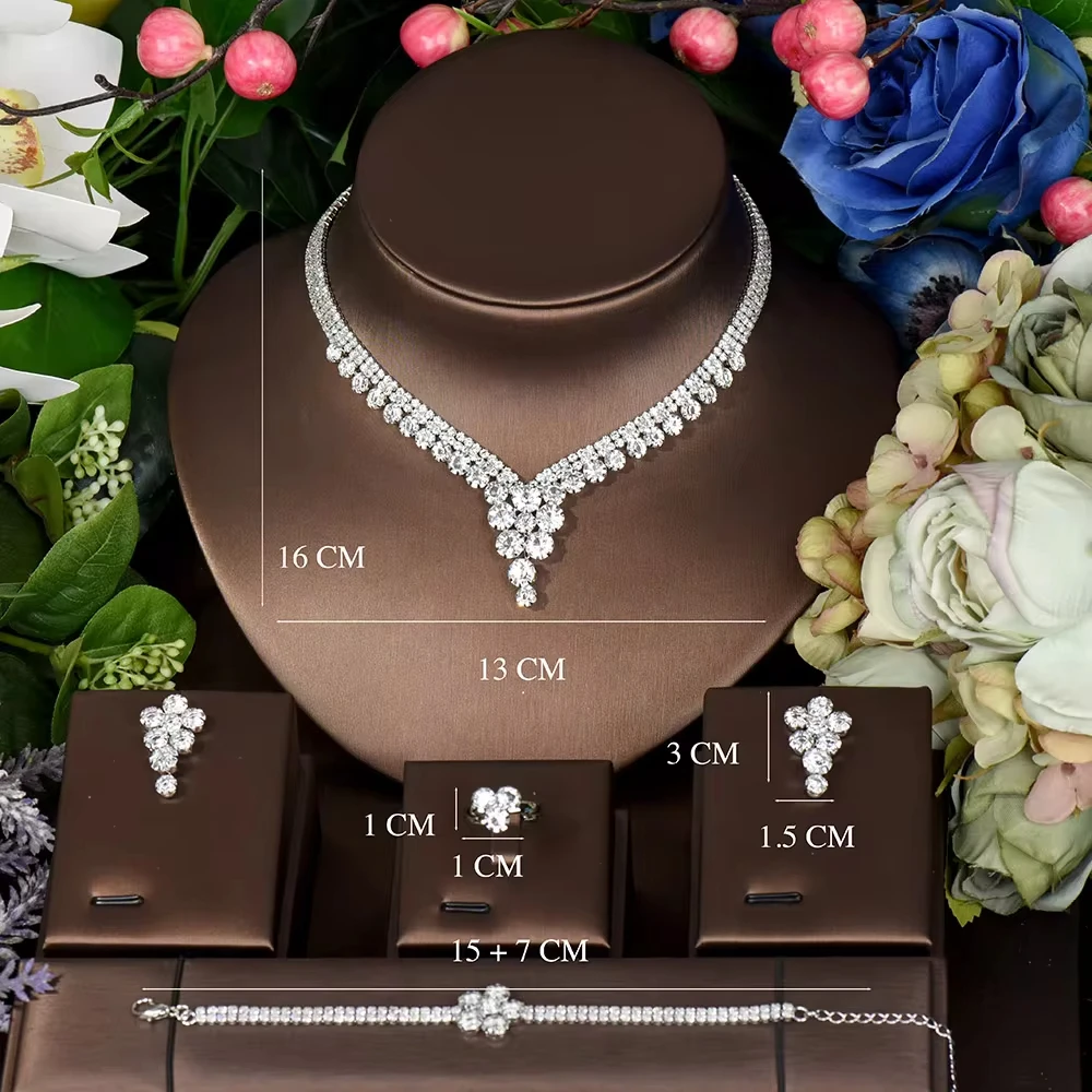 HIBRIDE Beautiful White Bling Cubic Zirconia Dubai Bridal Jewelry Sets for Women Wedding Party Dress Accessories N-1436