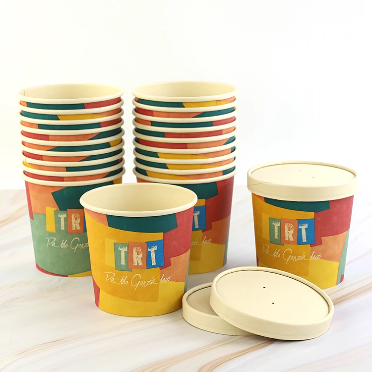 Eco-friendly Biodegradable Disposable Food Packaging 12oz 20oz 24oz 26oz 32oz Takeaway Kraft Paper Soup Cup Bowl With Lid