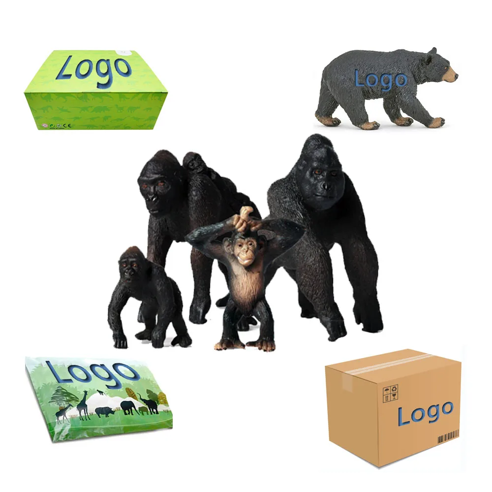 High Quality OEM ODM PVC Plastic Animal Toys Realistic Eco-friendly Gorilla Family 4 in 1 Set Gorilla Toys