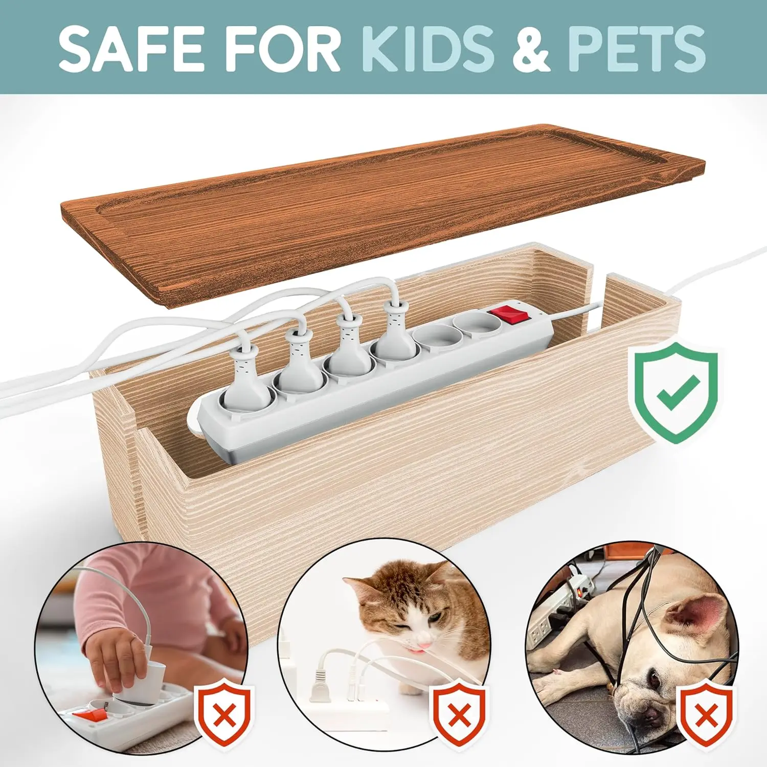 Wood Cable Storage Box [2-piece set] Storage Box Set Power Board | Cable Storage Box | TV, Desk Computer, Router Cable Organizer