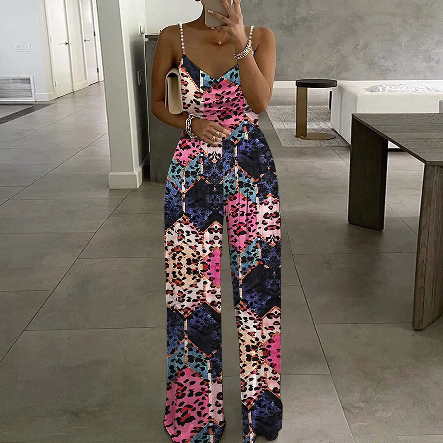 2022 New Fashion Sling Women Sleeveless Sling Print Loose Jumpsuit Summer Onesie Pants Jumpsuit One Piece Pants Casual Bodysuit