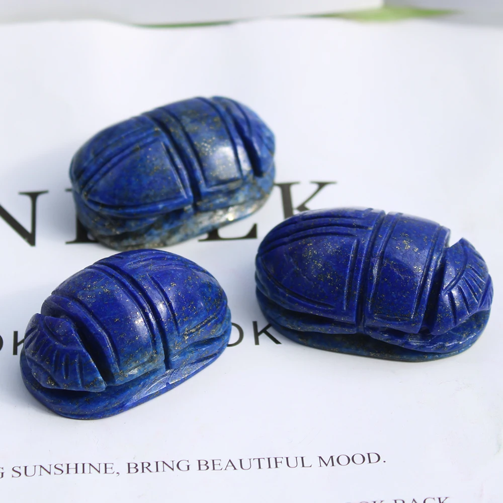 Wholesale 4 to 5cm Natural Lapis Lazuli Gemstone Crystal Egyptian Ancient Culture Symbol Scarab Carving For Healing