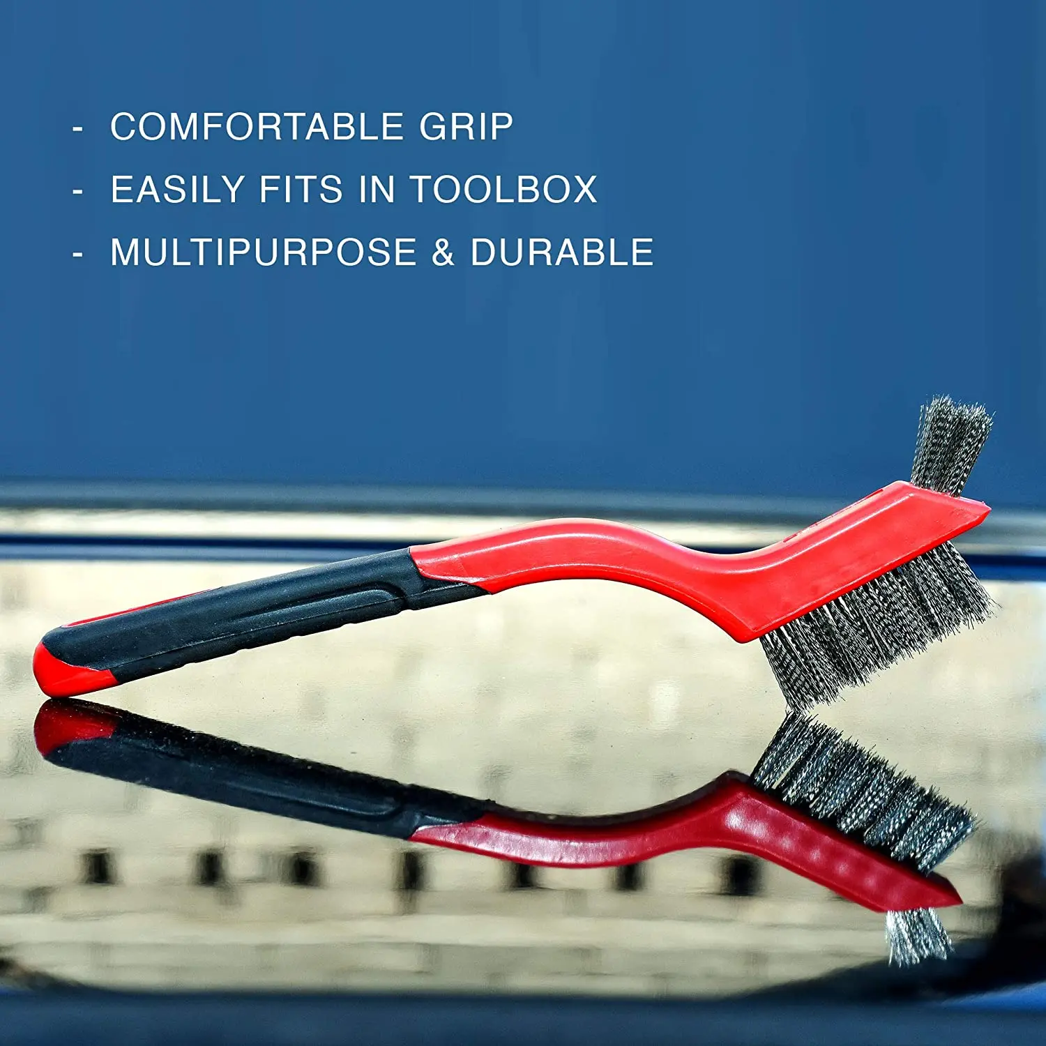 Wire Brush Set 3Pcs - Nylon/Brass/Stainless Steel Bristles with Curved Handle Grip for Rust