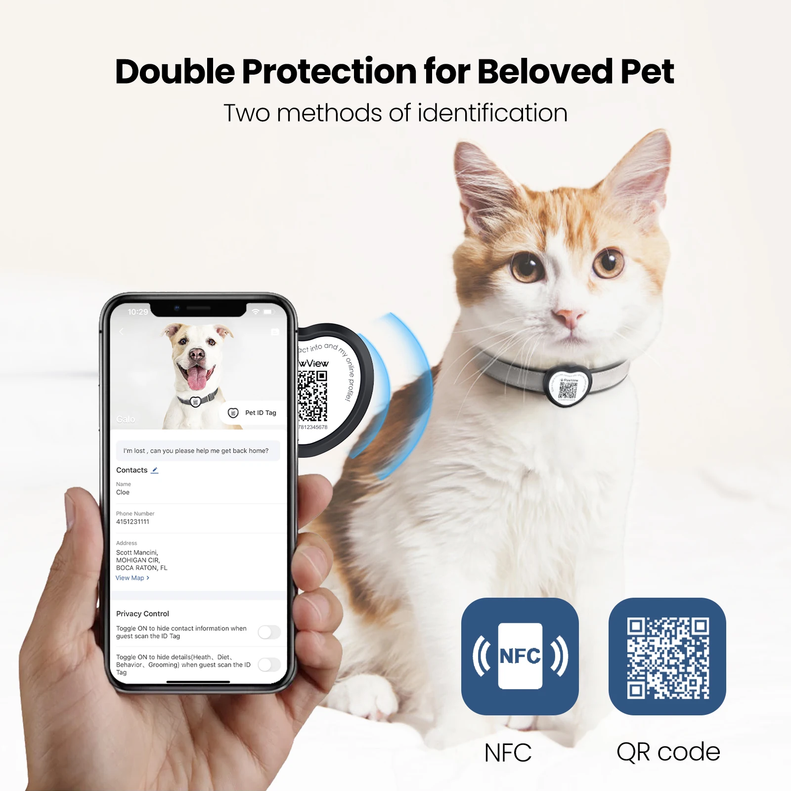 Pawview Durable QR Code Pet Cat Dog ID Tag Multi Colors NFC Silicone Dog Collar Tag Pet ID Anti-lost Tag with Heart Shaped
