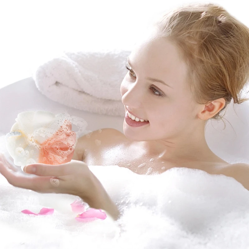 LMLTOP New Color Combination Bathing Products Hot Sale Colorful Flexible Pe Mesh Balls Shower Brush Bath Bomb Bath Ball C065