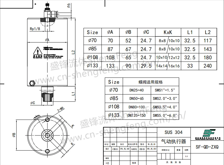 ShengFeng Sanitary stainless steel Hygienic Pneumatic Actuator