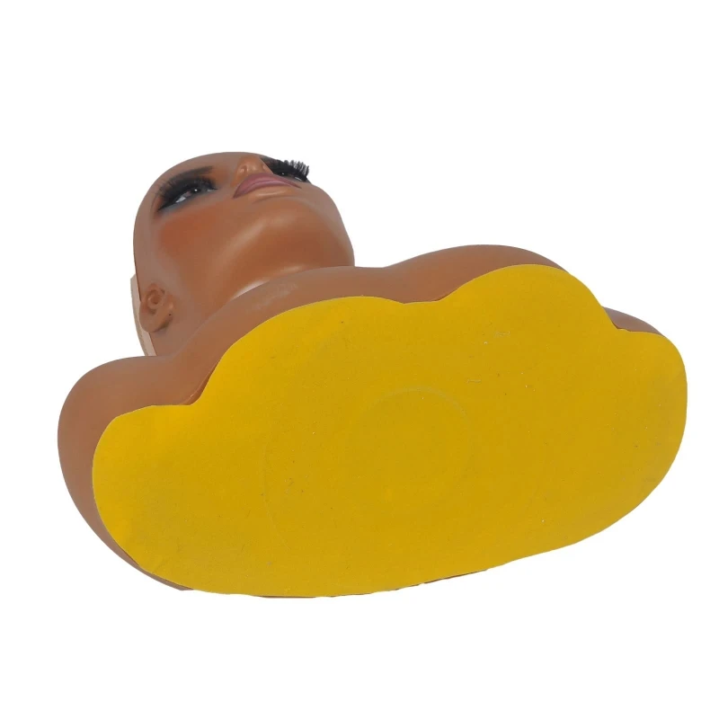 Wholesale High Quality PVC Glam Black Realistic Female African American Wig Mannequin Head With Shoulder