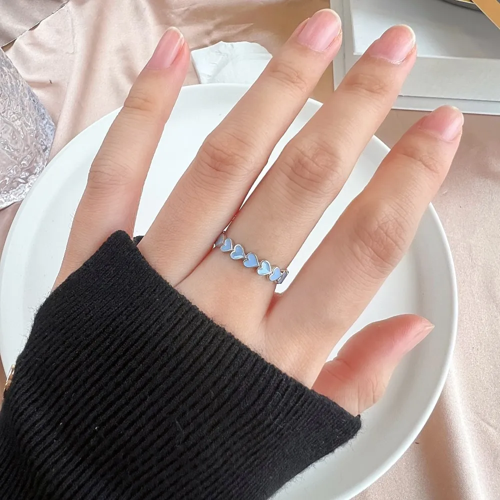 New Fashion Candy Color Drop Glue Enamel Love Cute Enamel Heart Rings 925 Sterling Silver Heart Shaped Ring