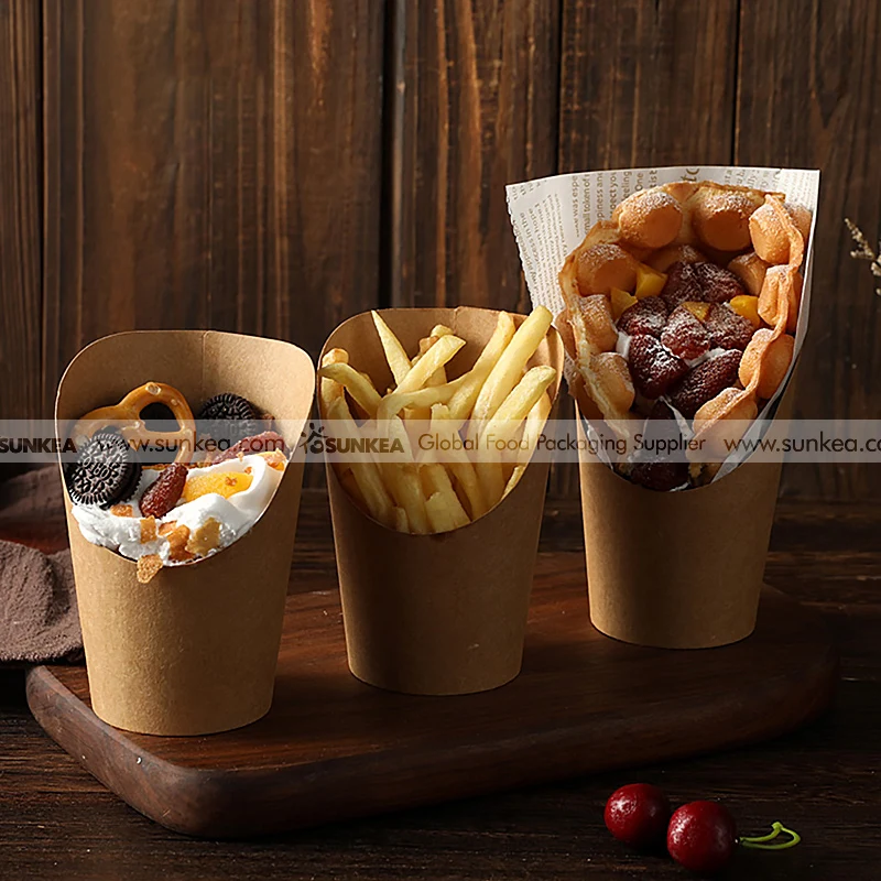 High-quality paper fry scoop cups, custom printed disposable hot chip scoop paper cups