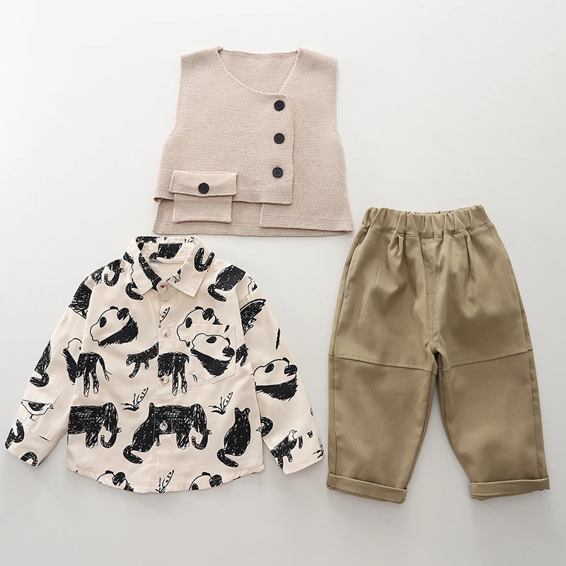 Boutique Children Casual Clothes 1-5 Years Baby Boys 3 Piece Set Vest+T-Shirt+Pants High Quality Cotton Clothing Set