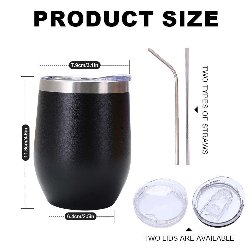 Egg Shape Tumblers Iced Cold Drinking Metal Travel Coffee Mug Cup Custom Logo 12oz Stainless Steel Wine Glass Tumbler with Straw
