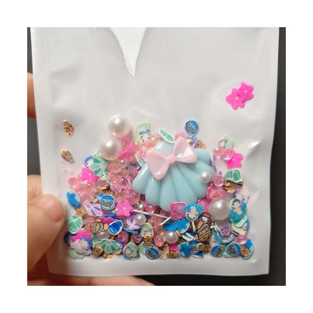 Bulk Slime Package Blue Shell Resin Charms Mix Fish Coral Clay White Pearl DIY Nail Craft Making