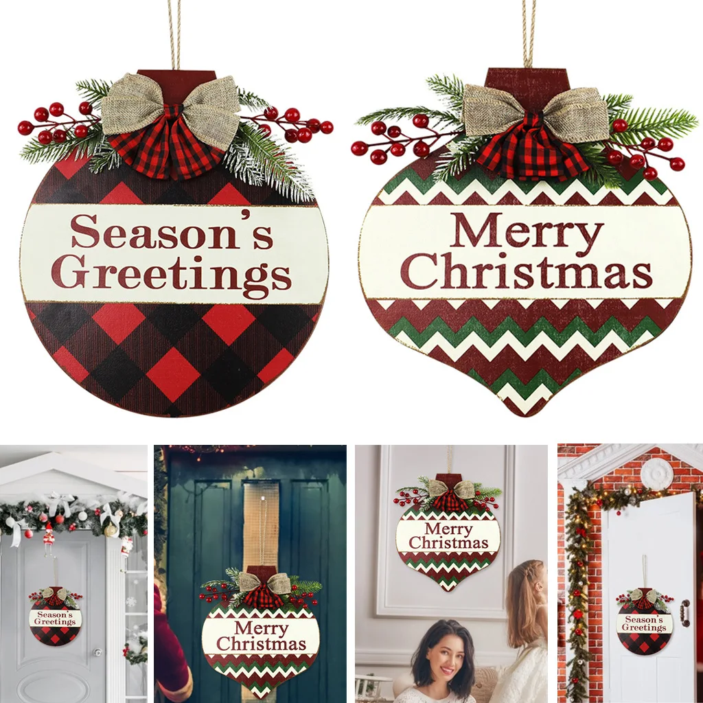wholesale cheap Happy Merry Christmas wooden home wall decoration Christmas red fruit lattice new year Christmas door plate