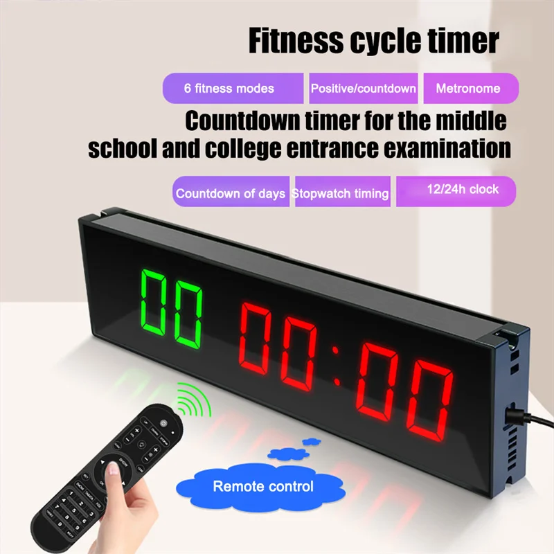 gym LED Interval Timer Wall Mounted Digital Countdown Wireless Remote Control Aluminum Alloy with Adhesive Hook for Exercise Fit