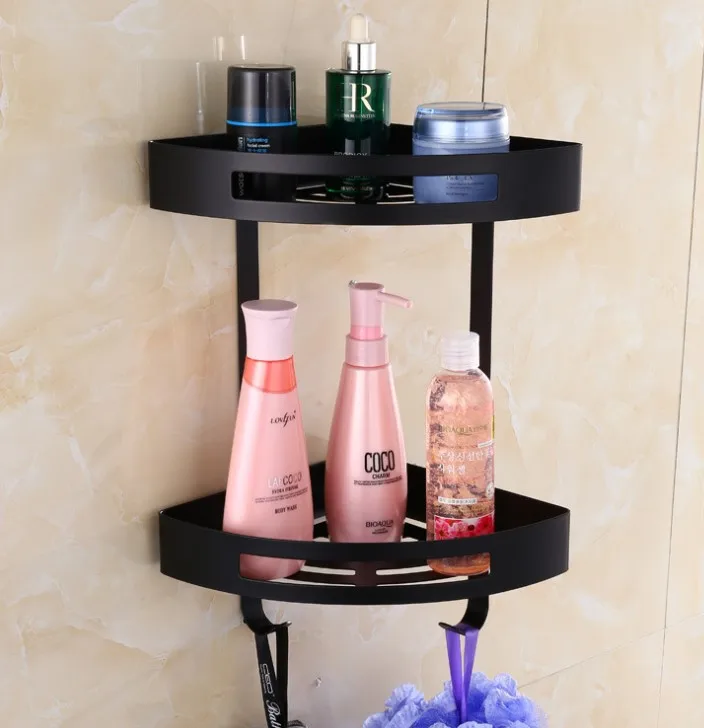 2-Tier Stainless Steel Wall-Mounted Bathroom Organizer Functional Corner Shower Shelf