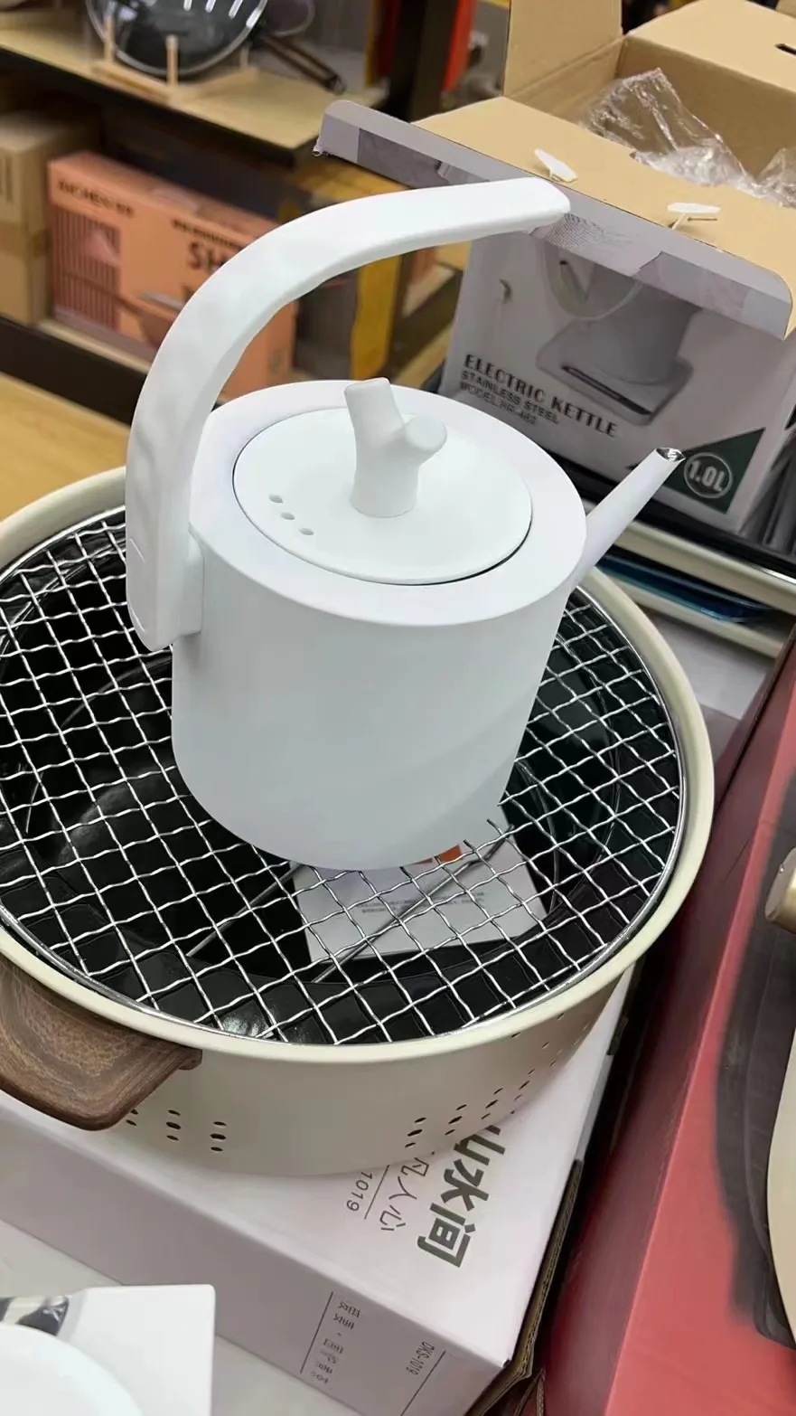 electric kettle  Mechanical electric kettle with thin spout and goose neck, 1000ml white stainless steel electric kettle