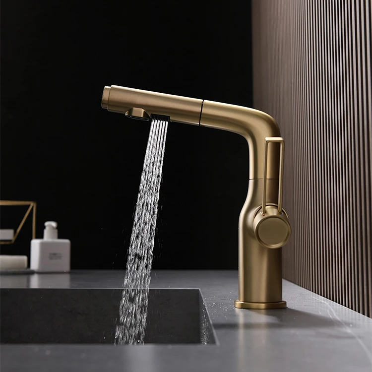 Золотой горячий и холодный выдвижной смеситель для раковины туалета