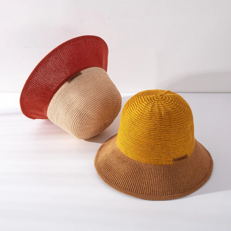 2021 Stock unisex color blocking sunblock fisherman hat small order custom jacquard knit plain dyed bucket hats wholesale