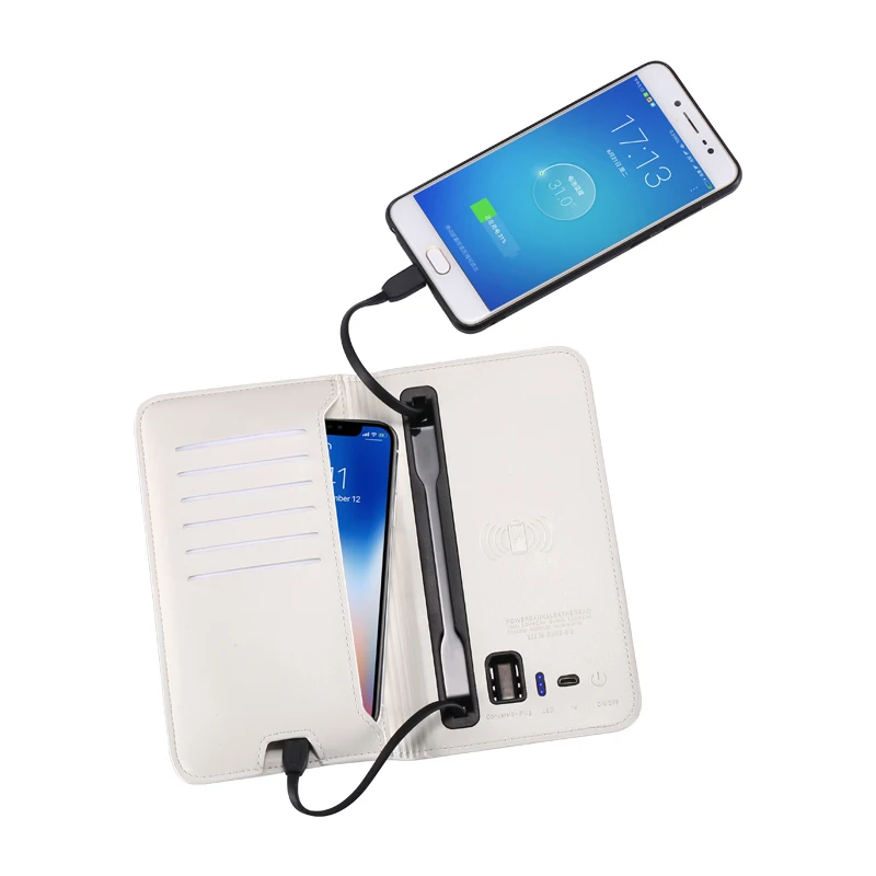 
PU Leather Powerbank Charging Wallet With Wireless Charger Power Bank Travel Wallet Rfid Blocking Wallet 