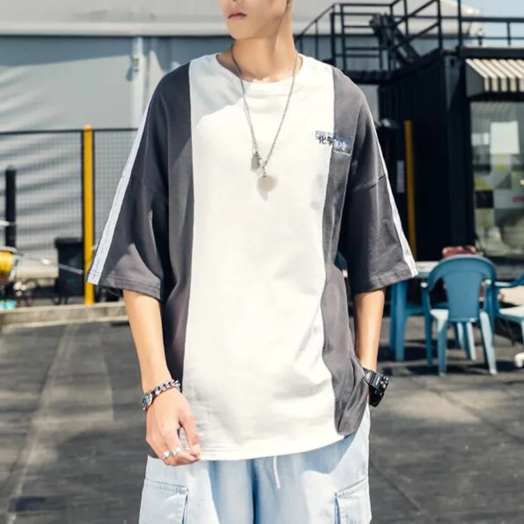 
Custom Letter Embroidered Mens Vintage T-Shirts Oem HIgh QUality Colorblock Hot Basic T-Shirt 