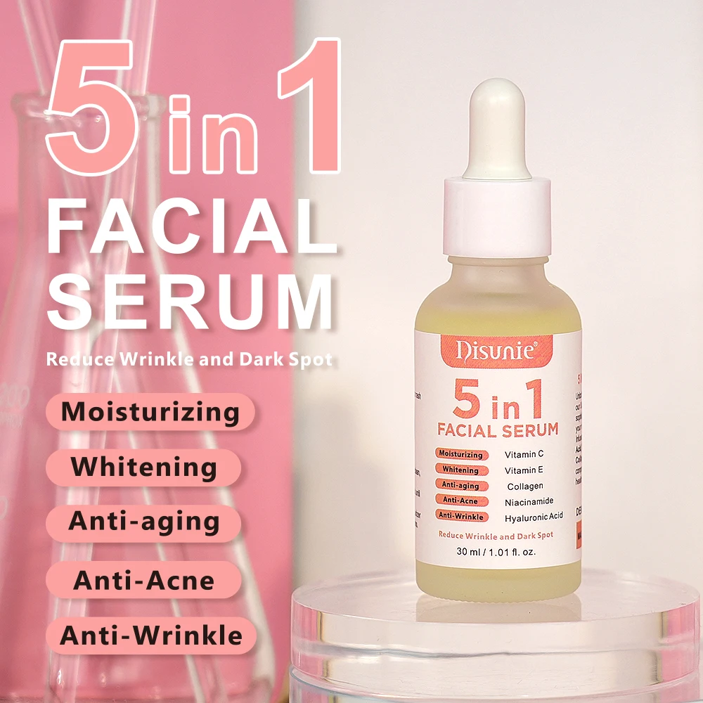 5 in 1 Vitamin C Skin Whitening Serum  Vitamina C With Hyaluronic acid Wrinkle remover Private Label Face Serum