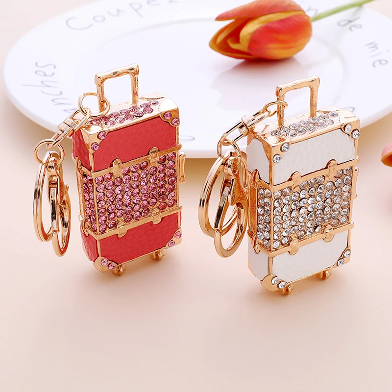 Creative Bag Keychain Rhinestone Metal Keyring Luggage leather key chain for girl women
