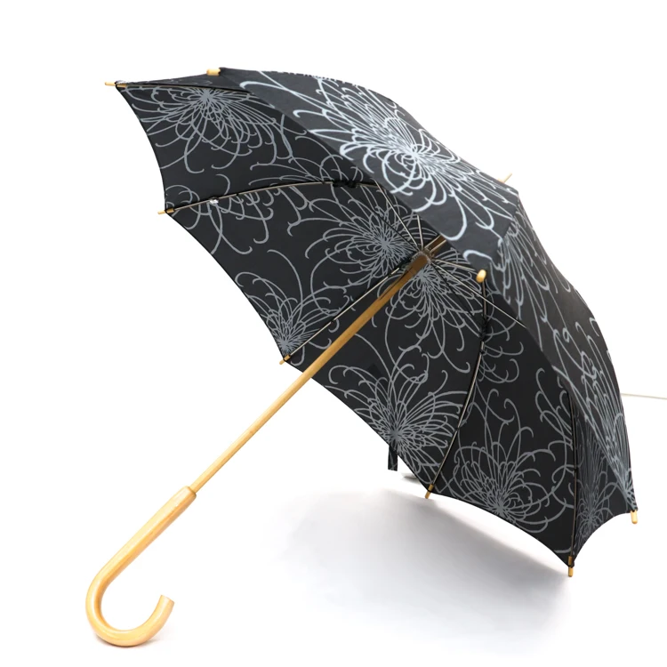 TC Fabric  umbrella with J shape Wooden handle for lady style in 21inch Japanese design wedding umbrella