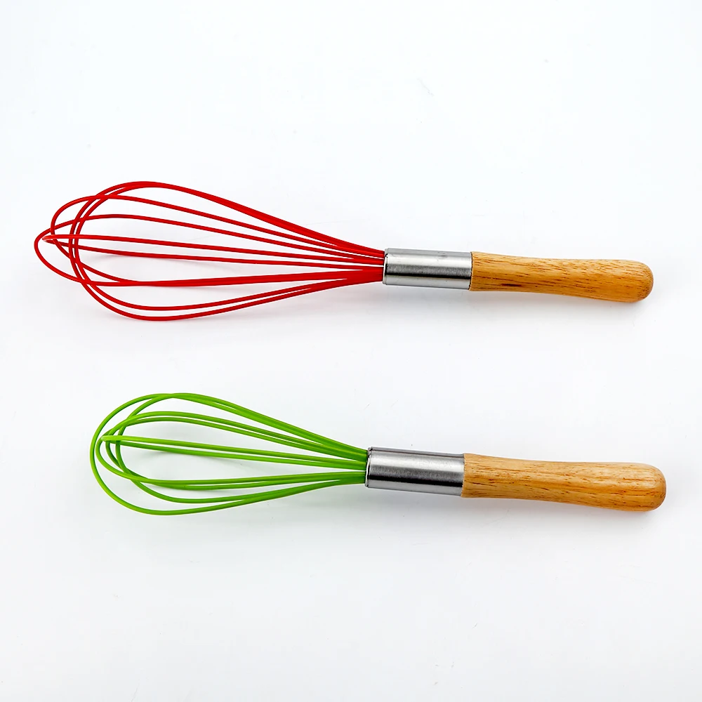 2 Pack Kitchen Silicone Wires Balloon Whisk with Oak Wood Handle Stainless Steel for Baking Cooking Bread Egg Beating Whisking