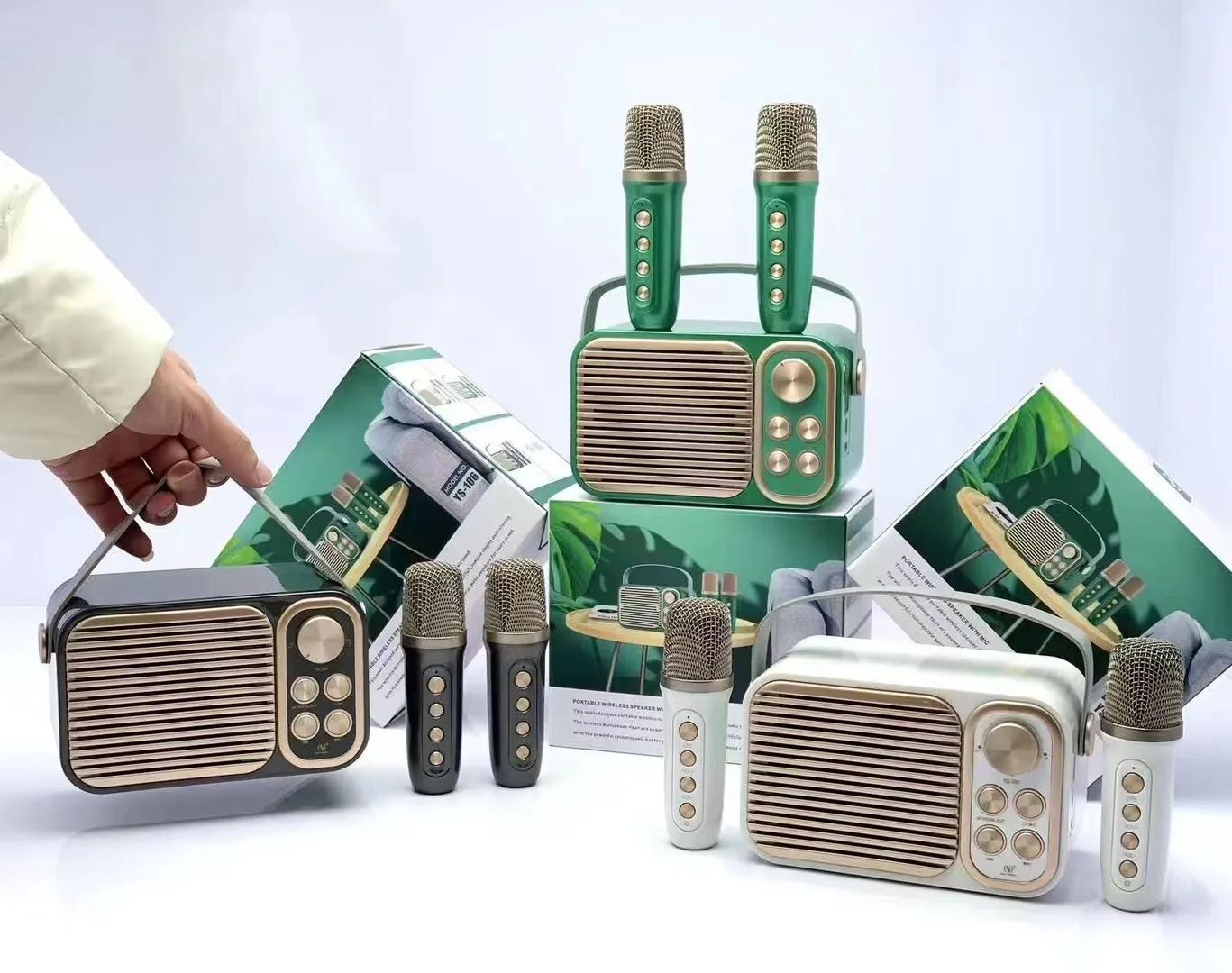 YS106 двойной беспроводной микрофон magic sound 10 Вт портативный мини-динамик с синими зубьями для