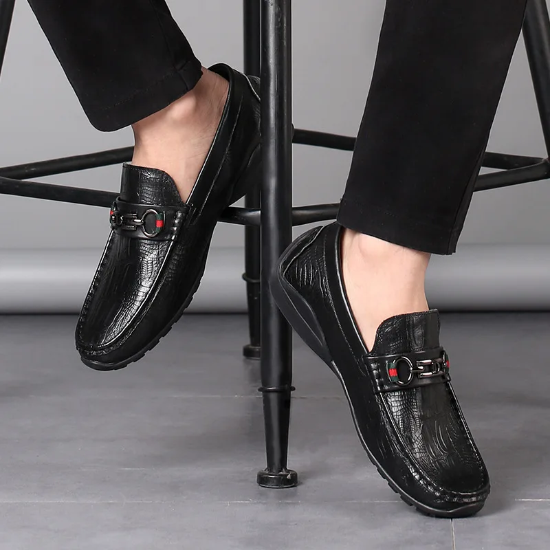 New Style Designer Soft Rubber Sole Male Slip on Casual Driving Genuine Leather Loafers Boat Dress Shoes for Men
