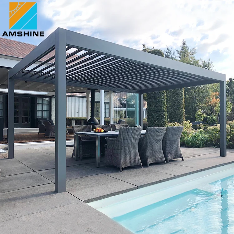Outdoor Aluminium Canopy Wall Mounted Waterproof Louvered Motorized Pergola Gazebo Opening Roof Cover