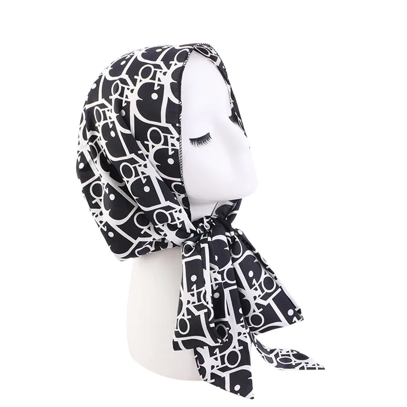 Wholesale Custom Logo Hair Accessories Colorful Pattern Design Silk Satin Headwrap With Strap Turban Head Wrap Turbans For Women