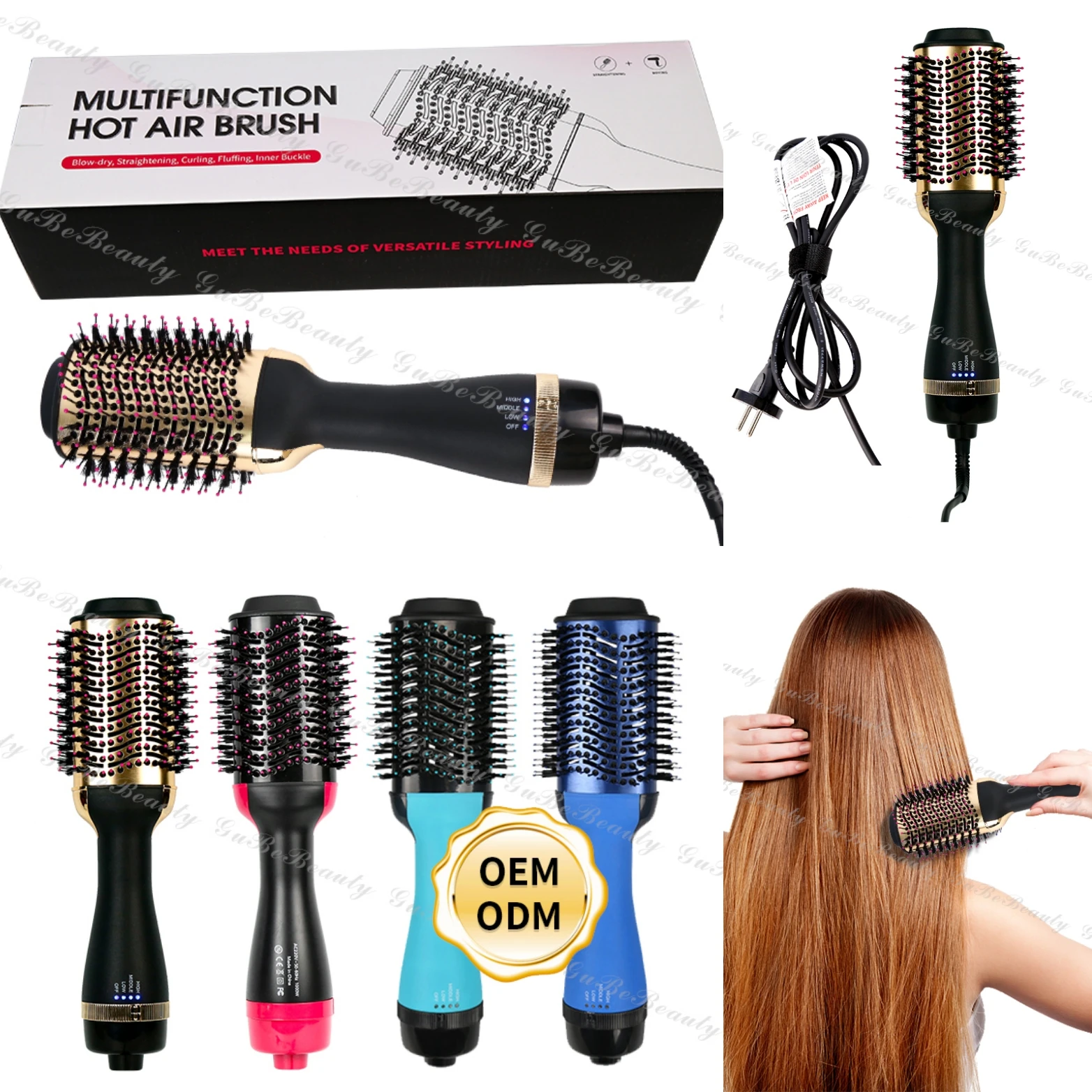 Gubebeauty hot air 3 in 1 hair dryer brush straightener curler multifunctional electric brush hair electric hair brushes