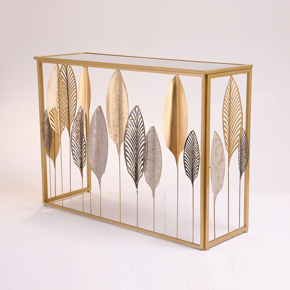 
 Простая Золотая длинная настольная консоль, цветной опавший угол стола с листьями  