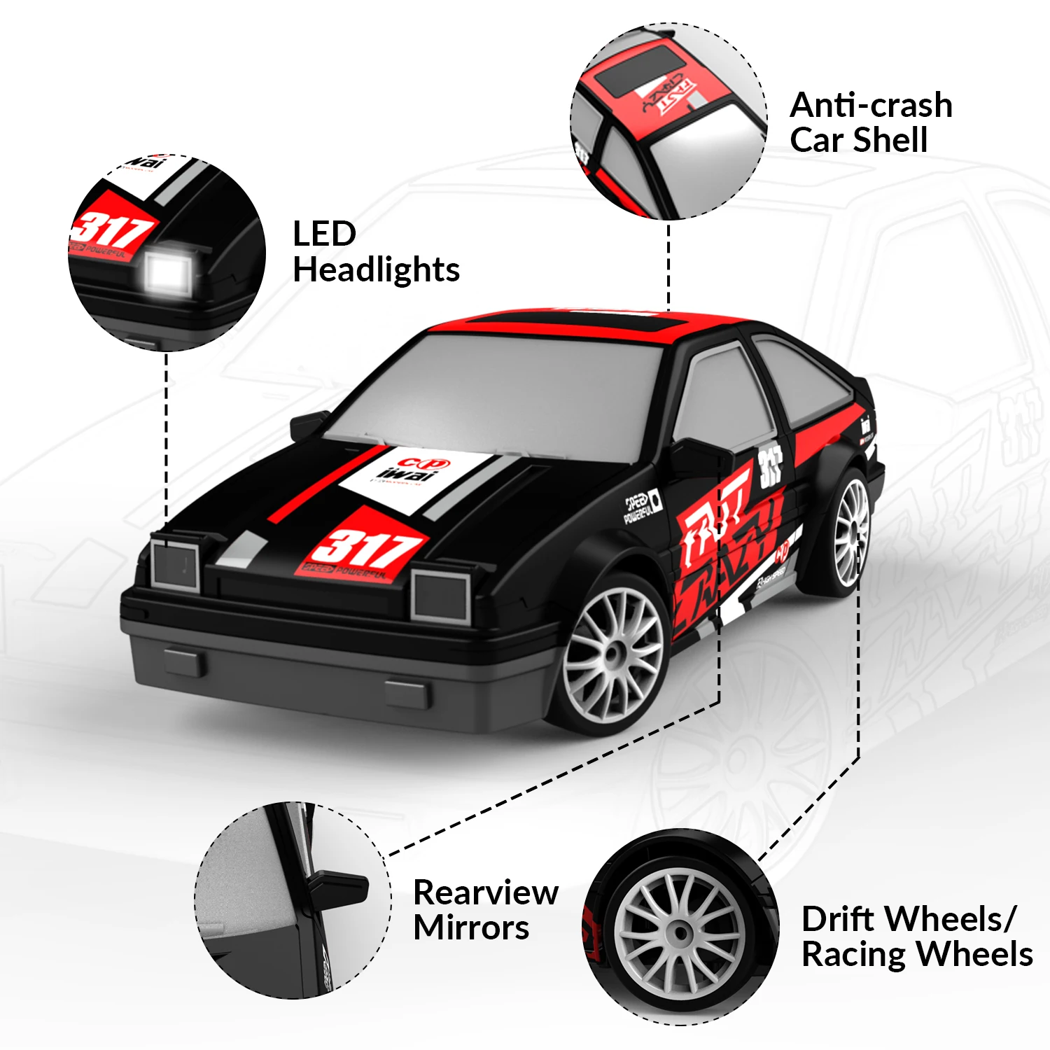 1/24 2.4G 4Ch Mini Race 4Wd Drift Rc Car Kids Remote Control Toy Vehicle Tpr Wheel With Led Light Boys Hobby