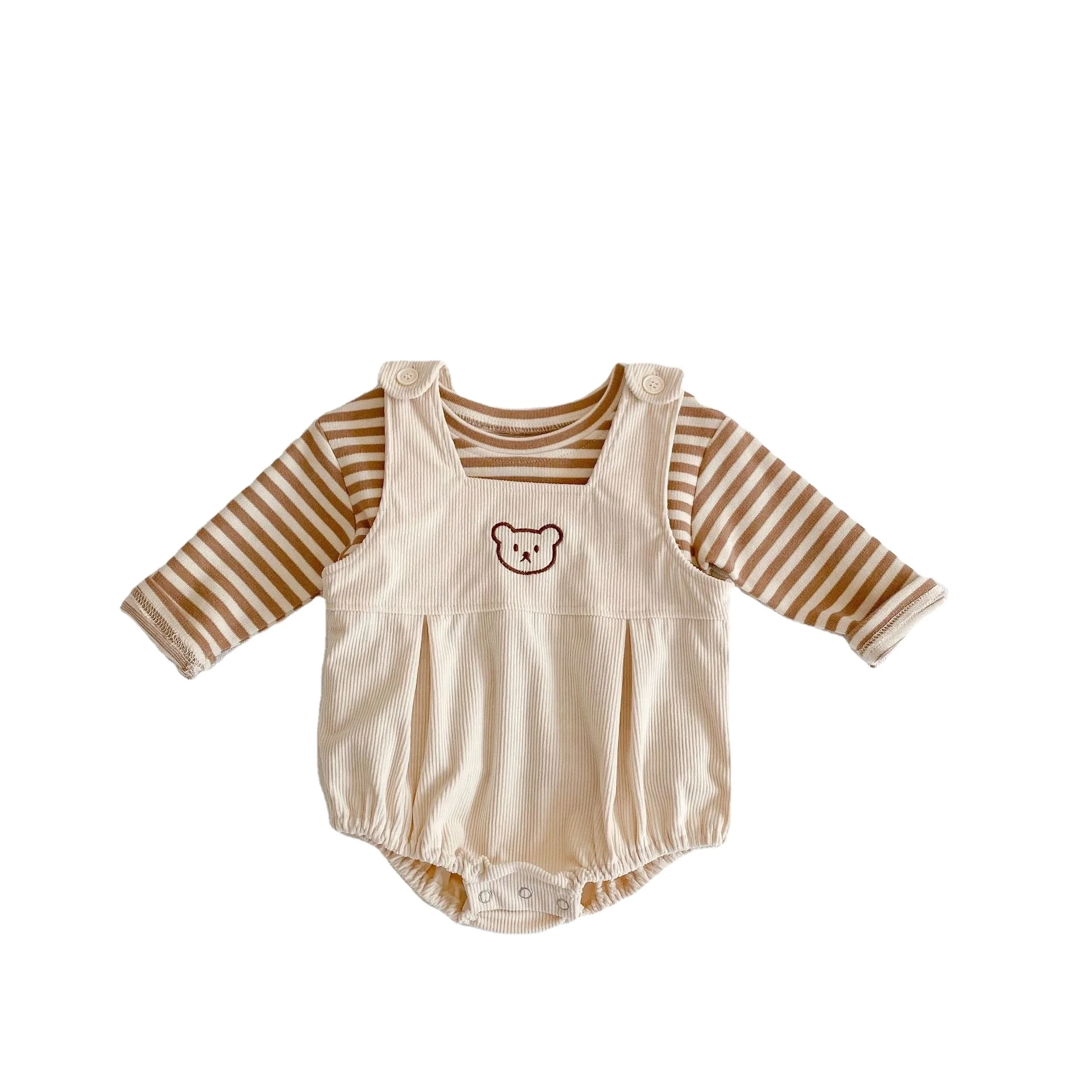 2022 Spring Cotton striped Baby T-shirt for boys and girls teddy bear baby romper