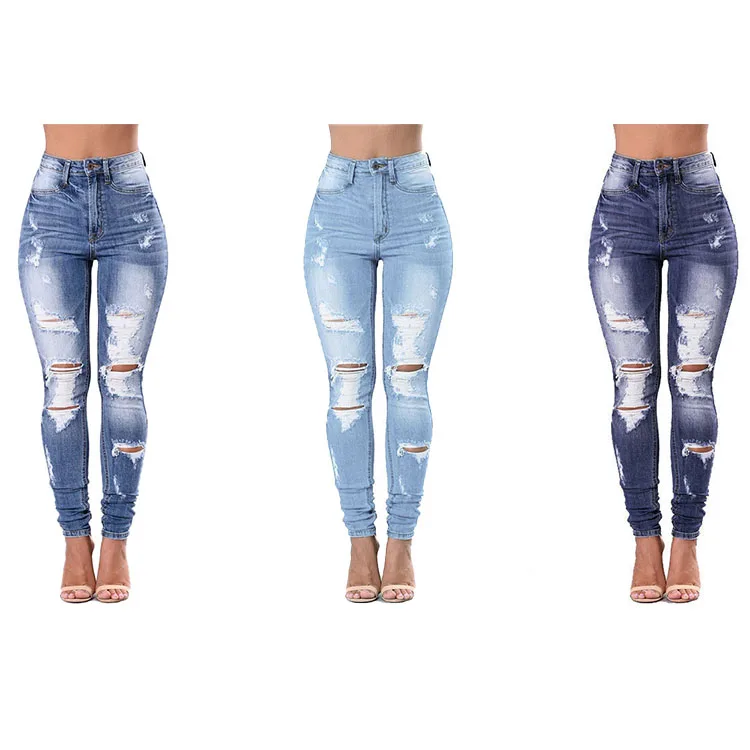 Ripped Hole Stretch Sexy Women Tight Jeans Pants Women Pencil Pants Skinny Jeans High Waist Denim Pencil Long Pants Trousers