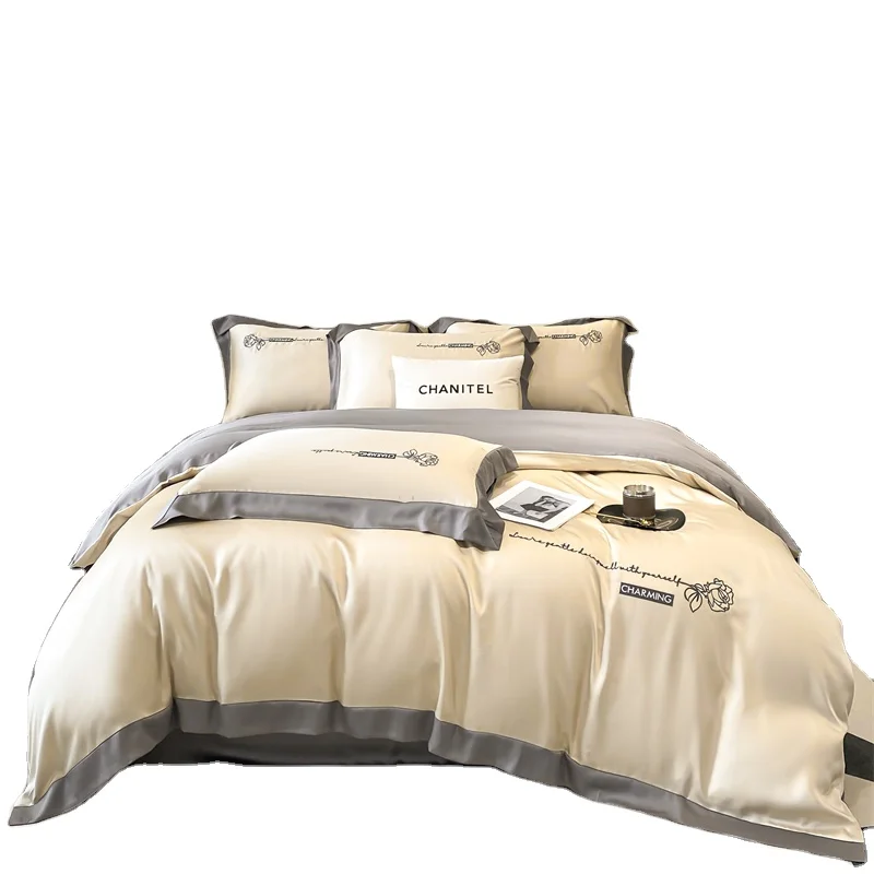 3pcs 4pcs Floral Customize Printing Embroider Luxury Silk Floss Snow Satin Bedding Pure Mulberry Imitated Bedding Set
