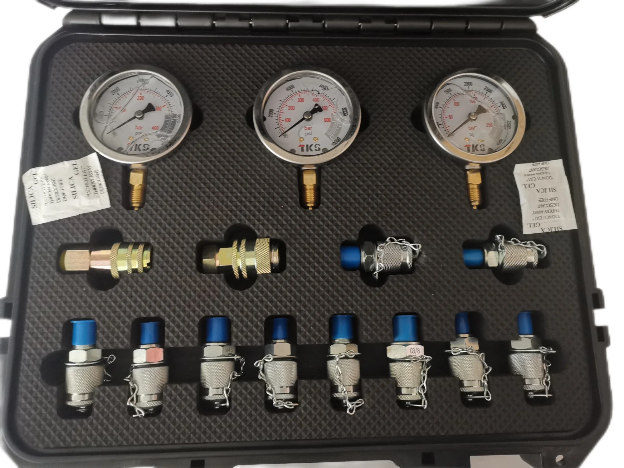 TKS Stainless Steel 3 Gauges Pressure measurement tool Hydraulic Pressure Gauge Test set With Hose For Excavator