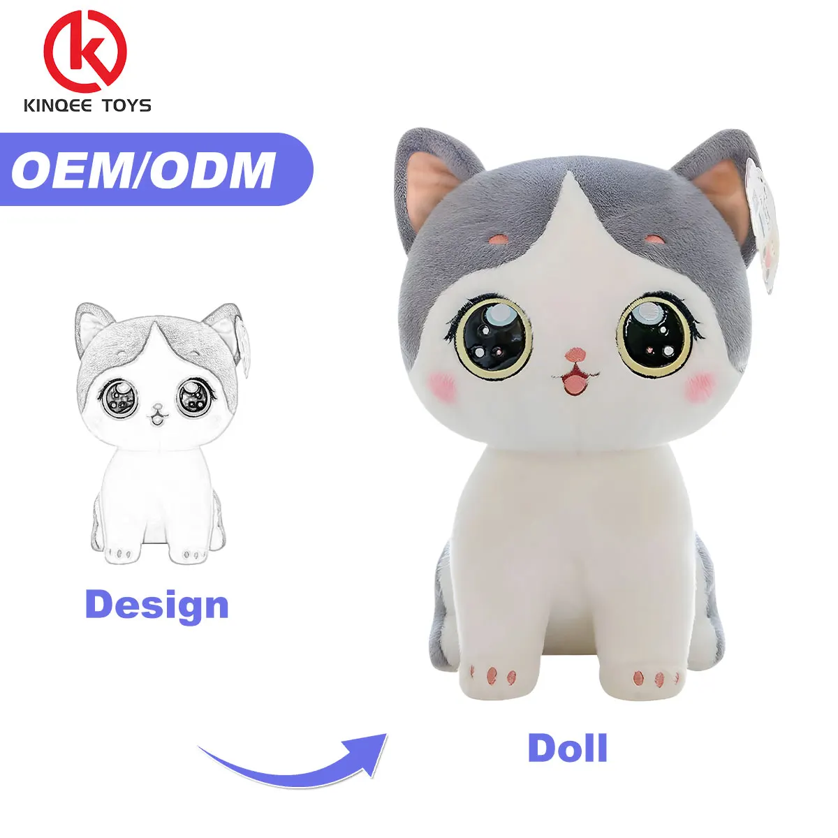 Kinqee Wholesale 2024 Newest Cat Plush Toy Cute Sleep Pillow Anime Soft Kt Cat Plush Toy For Girls