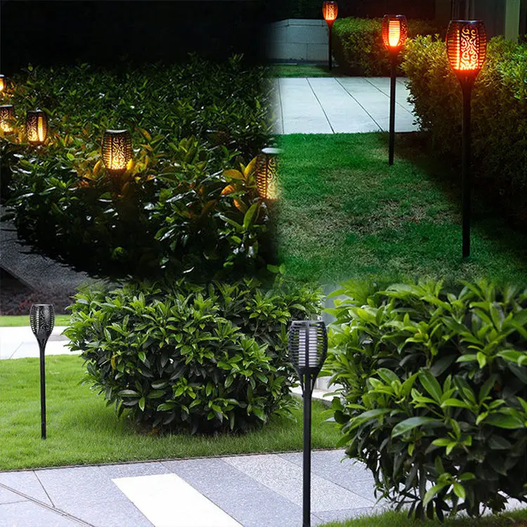 12 33 51 96 Led Solar Flame Flickering Tiki Garden Torch Night Lights For Outdoor Pathway Lights Garden Landscape Decoration