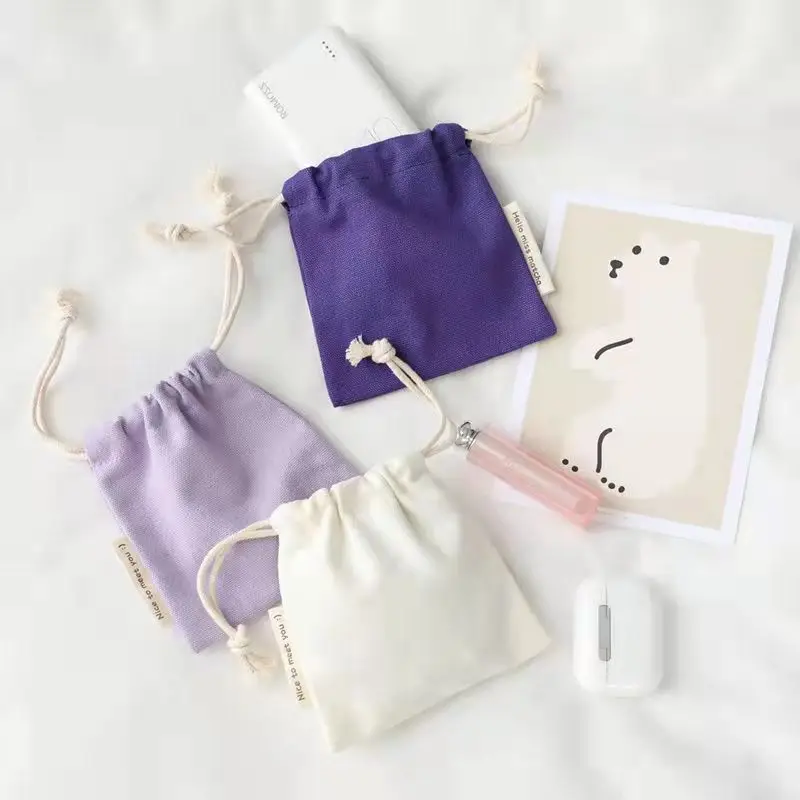 Rainbow pure cotton canvas drawstring small storage bag lipstick earphone data cable dust bag