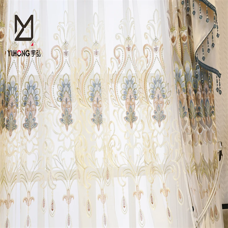 Luxury European style jacquard fabric curtain with valance
