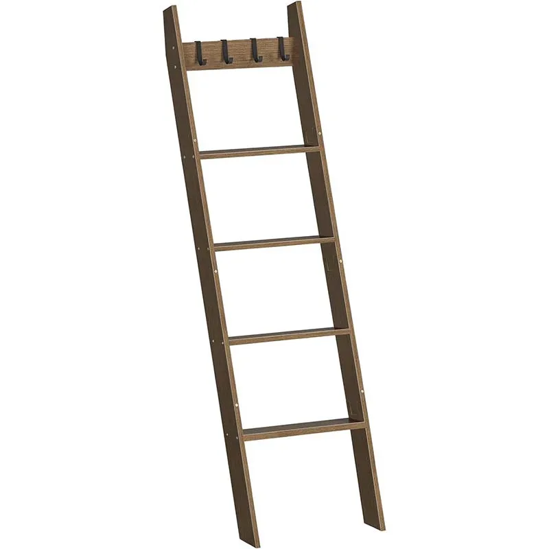 Customized living room bedroom wooden carpet ladder with 4 detachable hooks wall decoration storage rack