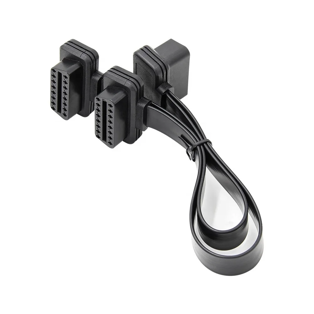 Factory price 16pin OBD2 Flat Cable 30CM OBD2 Connection Cable 2IN1