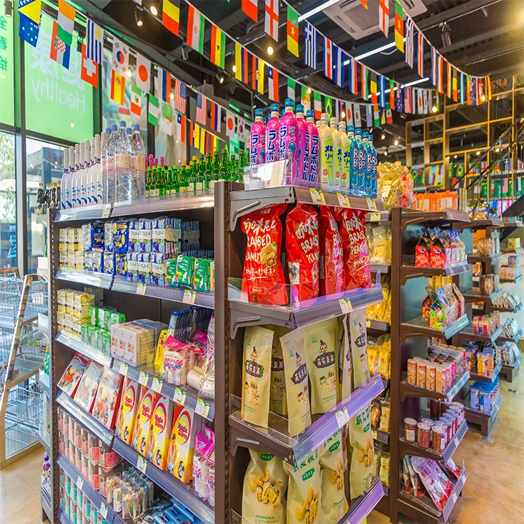 China Factory Price Double Side Clothing Shelving Supermarket Cosmetics Gondola With Led Lights For Building Painting/Supermarke