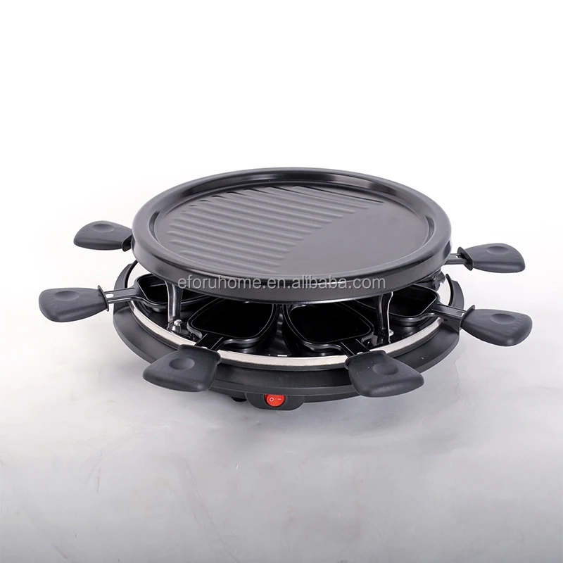 EFORU Raclette Grill Machine 8 Mini Non Stick Grill Pan for Raclette Cheese Dishes Health Electric Smokeless BBQ Grill