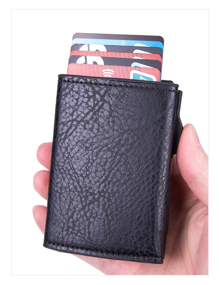 Pu Leather Credit Card Pop Up Wallet RFID Blocking Slim Minimalist Card Holder
