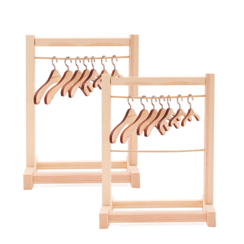 Wholesale wooden doll clothes mini hanger stand accessories multiple size 20cm 30cm wood reborn dolls clothes stand