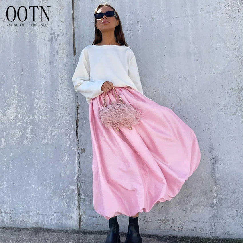 Осенняя плиссированная длинная юбка OOTN Женская винтажная шикарная модная белая вечерняя миди элегантные свободные розовые юбки